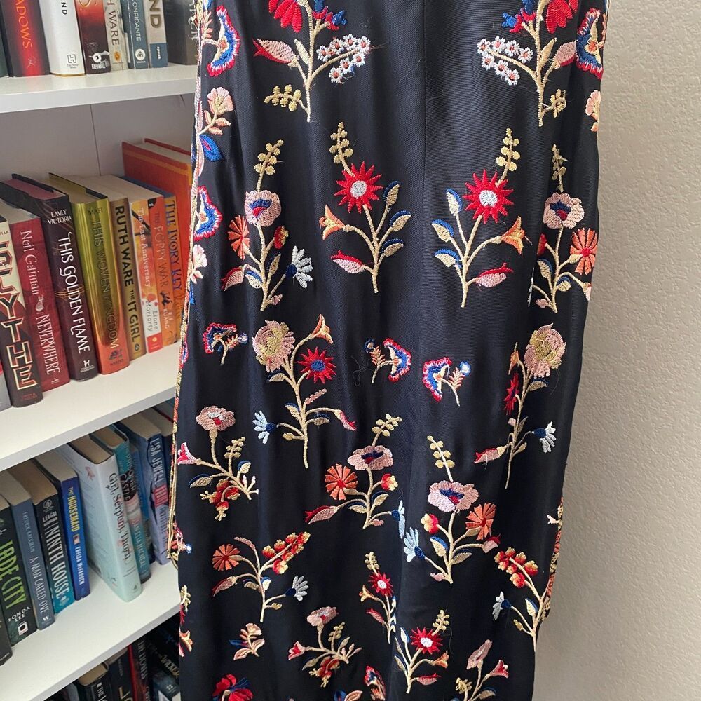 TOLANI Akeeva Black Embroidered Floral Handkerchief Slip On Midi Dress Size PXXS - Picture 10 of 12
